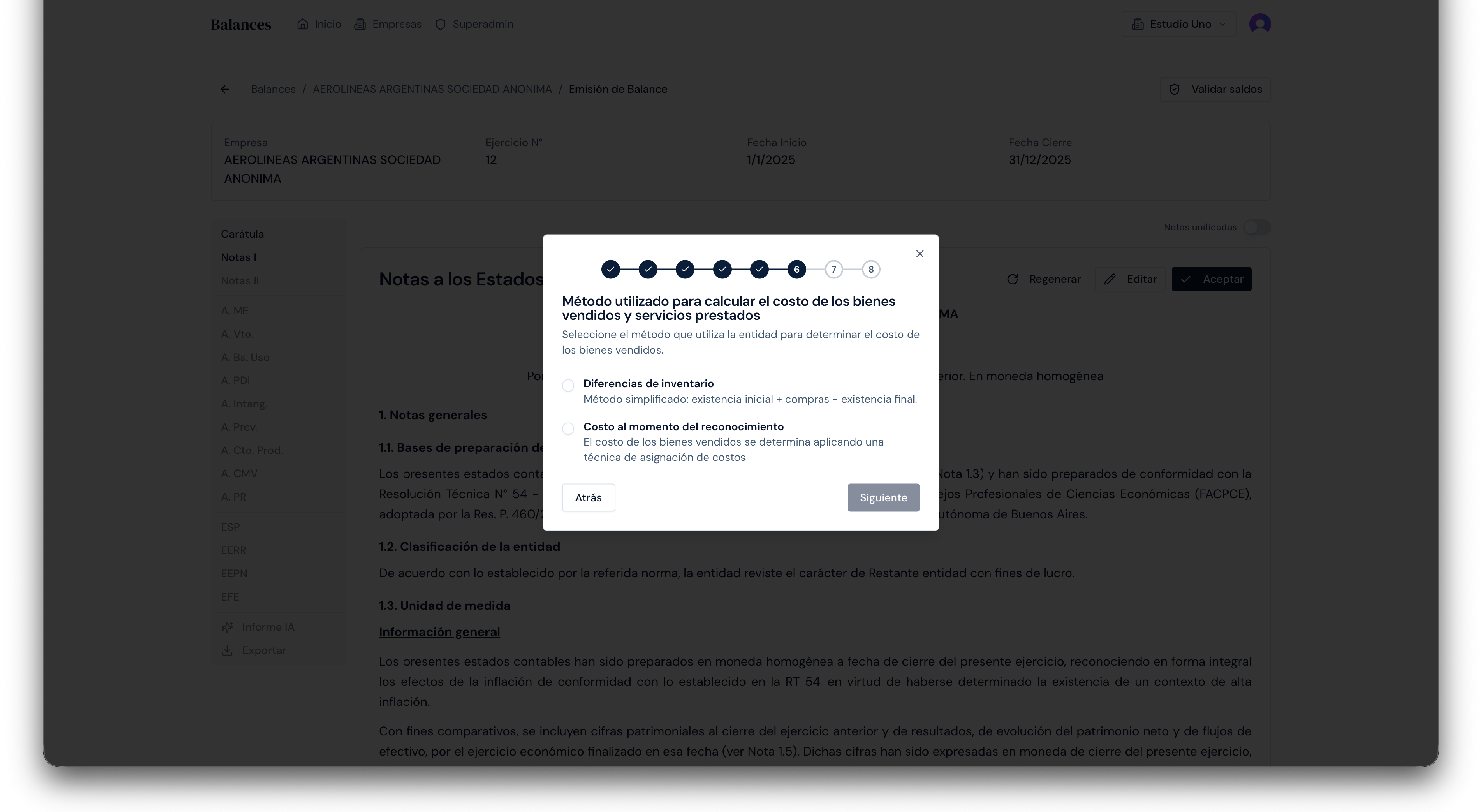 Wizard Notas I - Método costo bienes vendidos