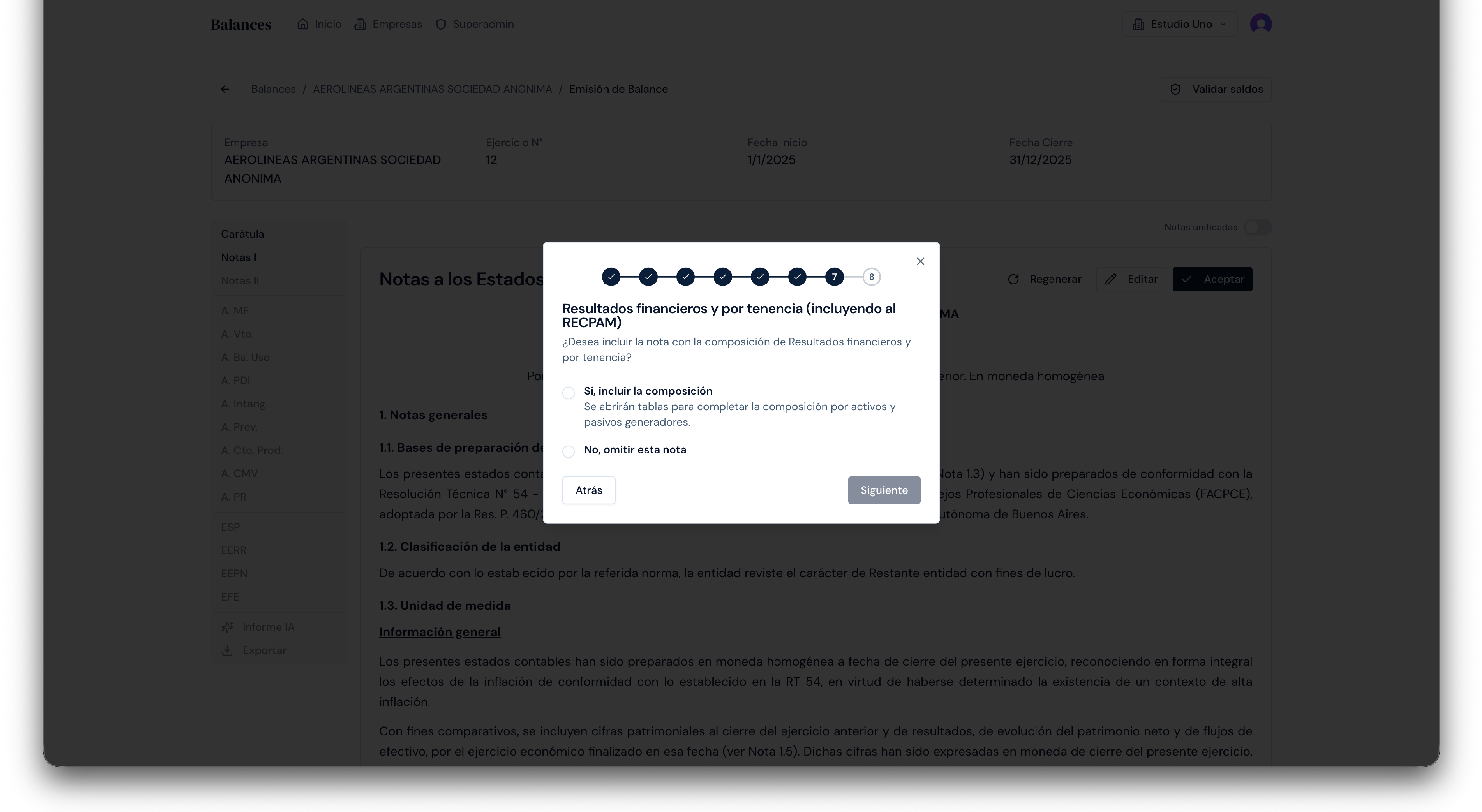 Wizard Notas I - Resultados financieros y RECPAM