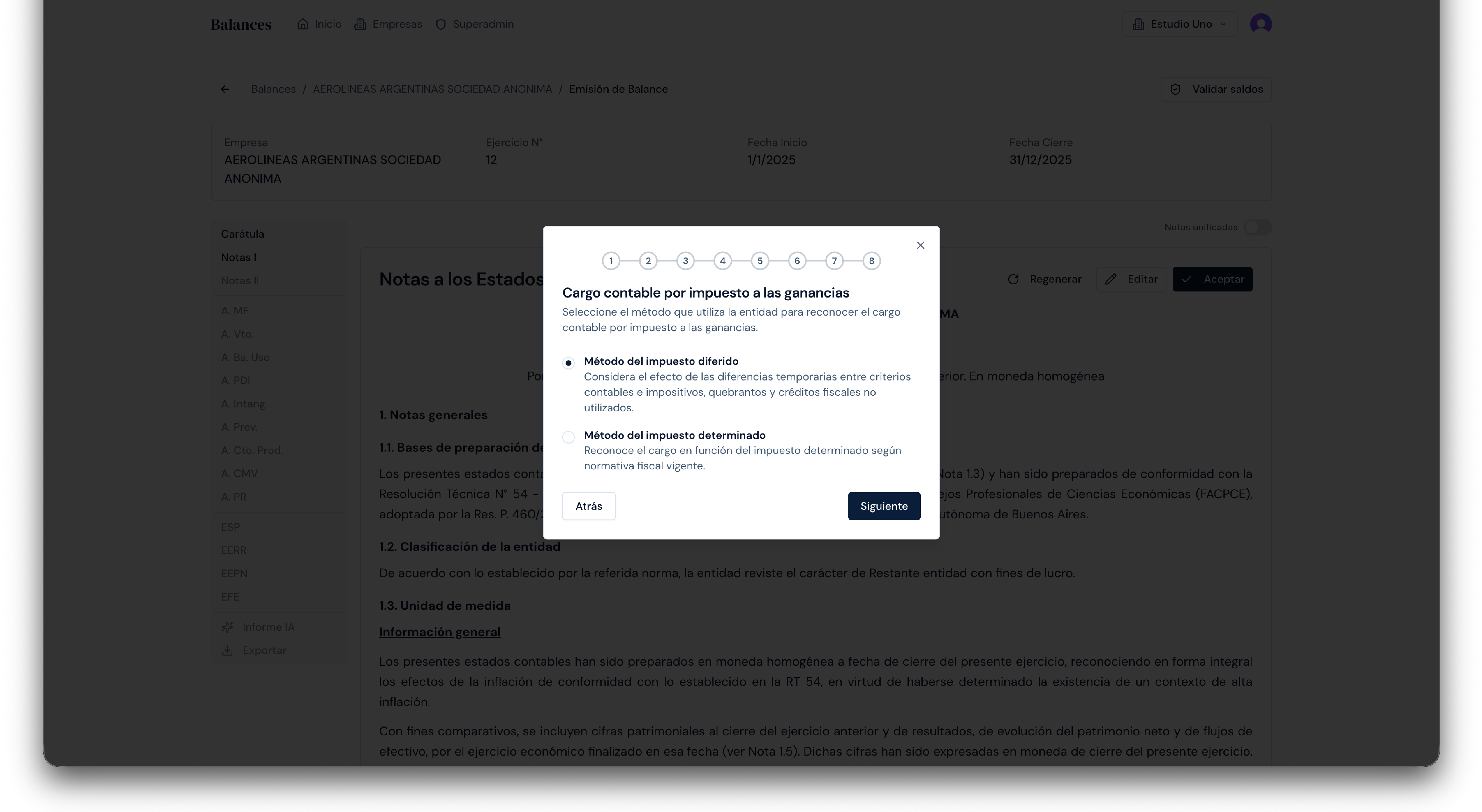Wizard Notas I - Cargo contable impuesto a las ganancias