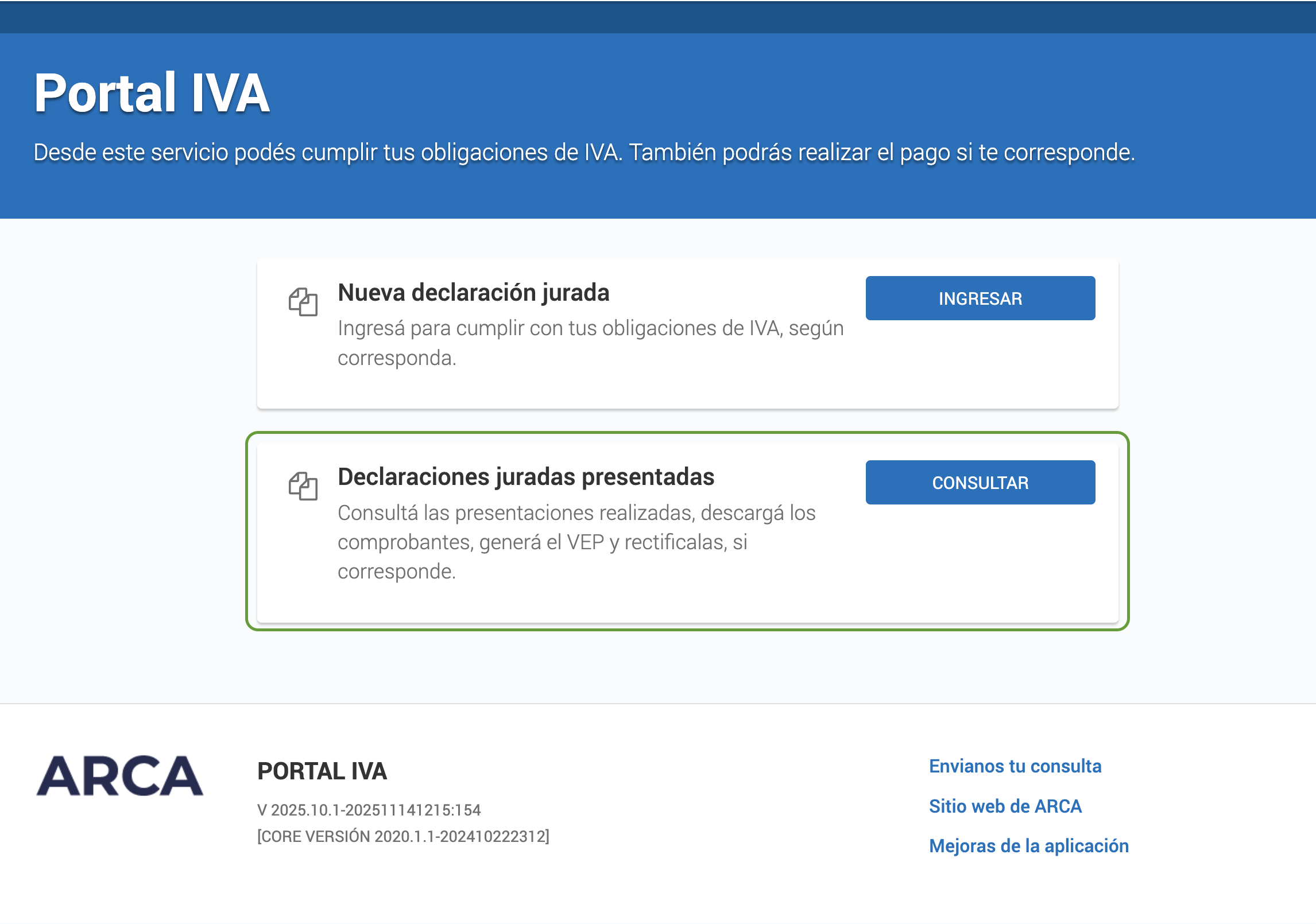 Portal IVA - Declaraciones juradas presentadas