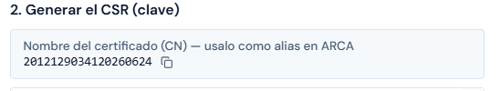 Número de alias a pegar (Nombre de certificado CN)