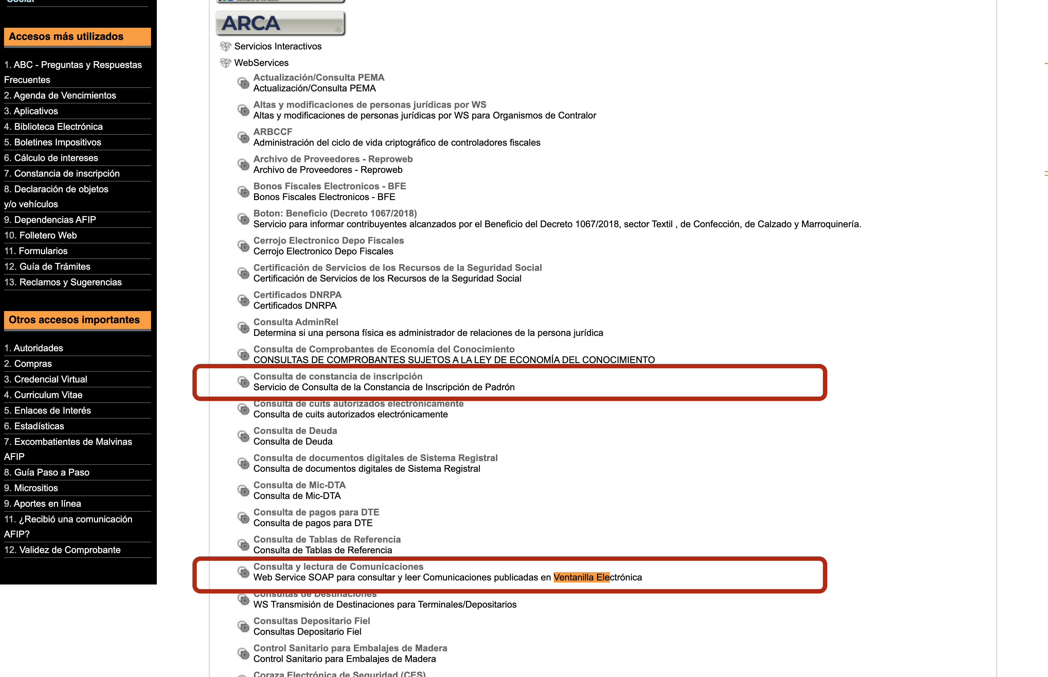 Servicios Consulta de constancia de inscripción y Consulta y lectura de Comunicaciones