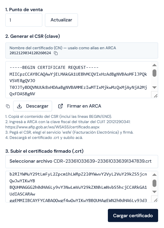 Cargar certificado en la aplicación