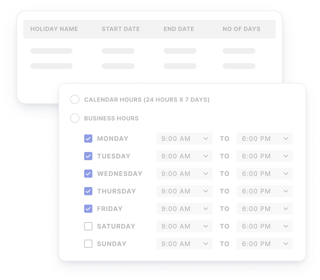 Scheduling working hours and holidays