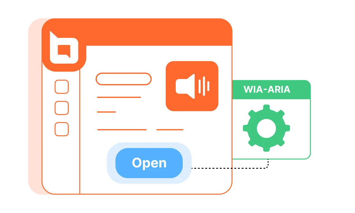 WAI ARIA accessibility features shown on a web UI with labeled controls and semantic settings panel