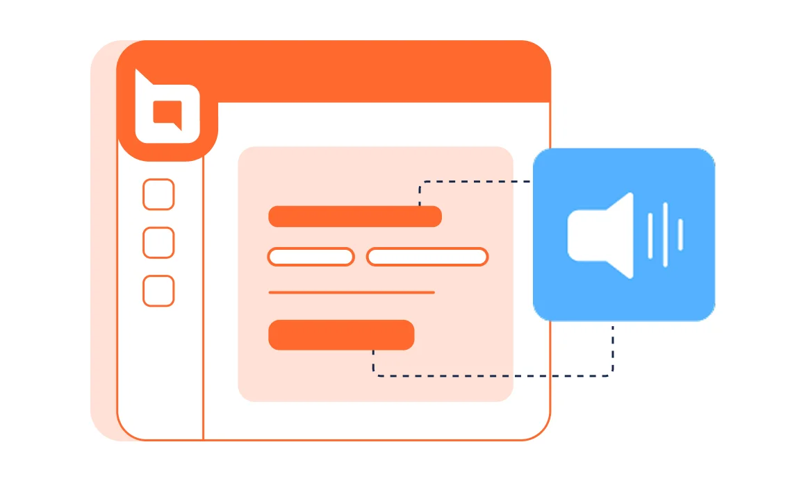 Screen reader compatibility accessibility features shown with web page content connected to a speaker icon.