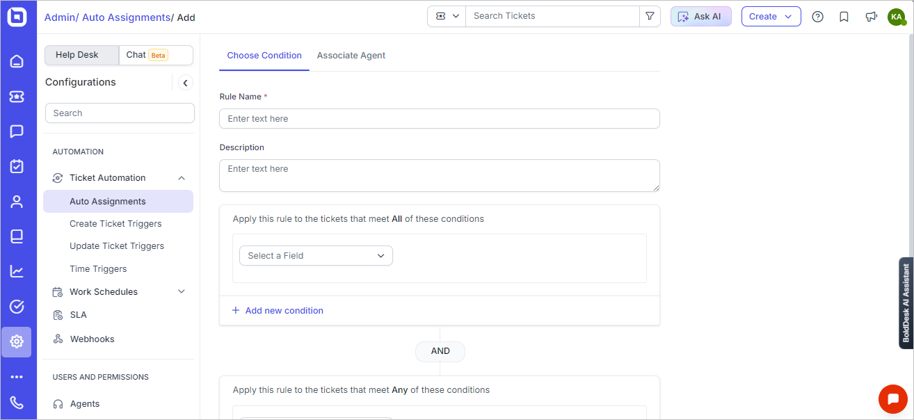 Auto assignment feature in automated ticketing system