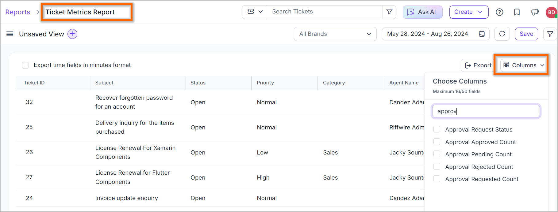 Enhancements in the Ticket Metrics report