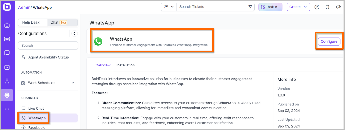 Whatsapp BoldDesk integration