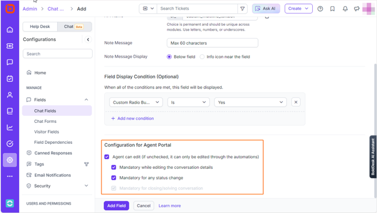 Live chat : Configuration for agent portal