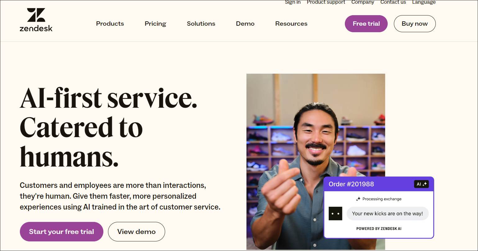 Zendesk's Home page