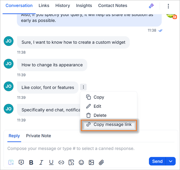 Copy message links