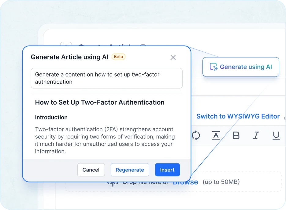 Customer service software with a self-service KB and customizable, AI-powered support.