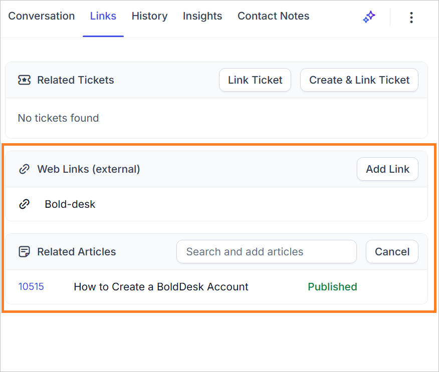 Link help articles and external URLs