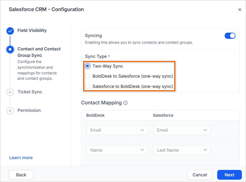 Contact and group sync