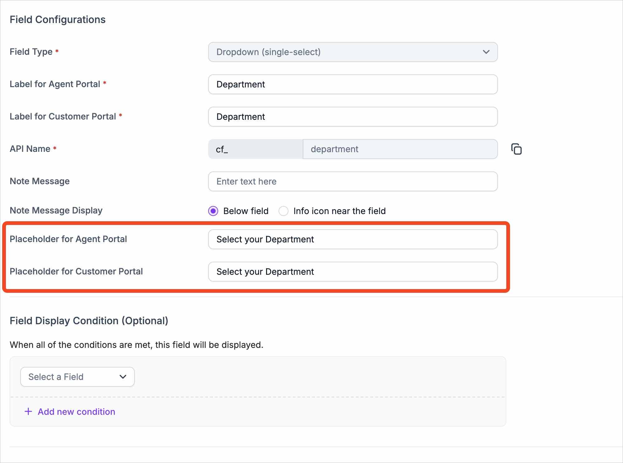 Placeholder for custom fields