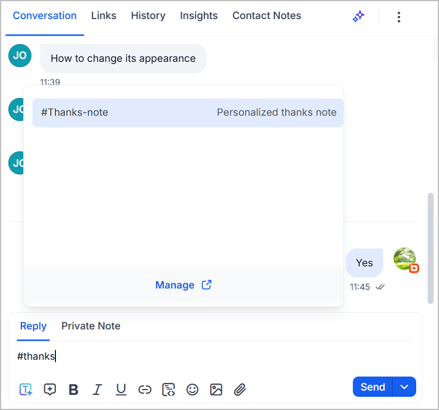 Quick access to canned responses