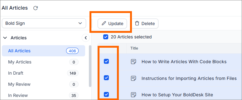 Bulk articles update in KB