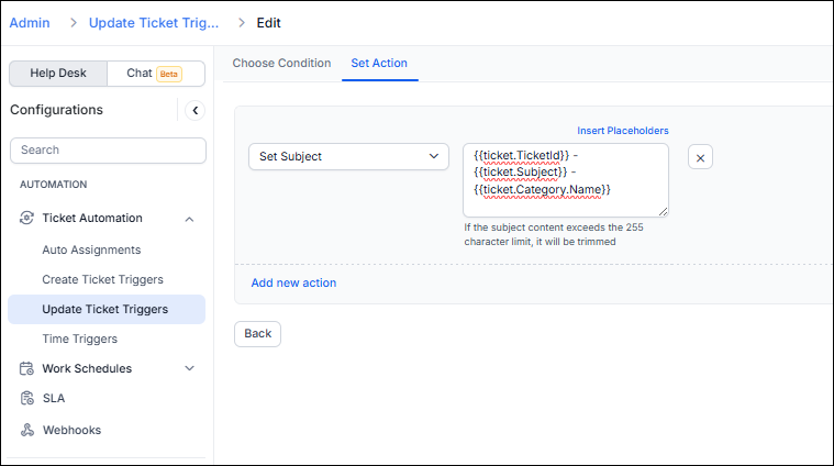 Placeholder support for set subject