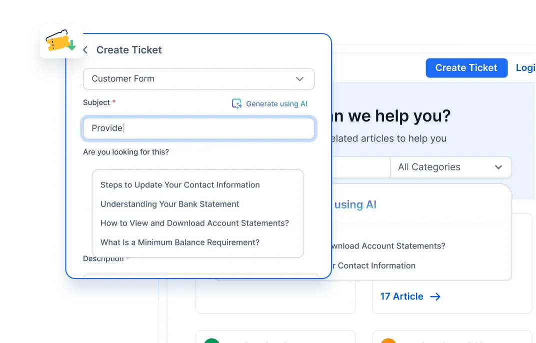 Client portal software with AI-powered article suggestions to reduce tickets submissions.