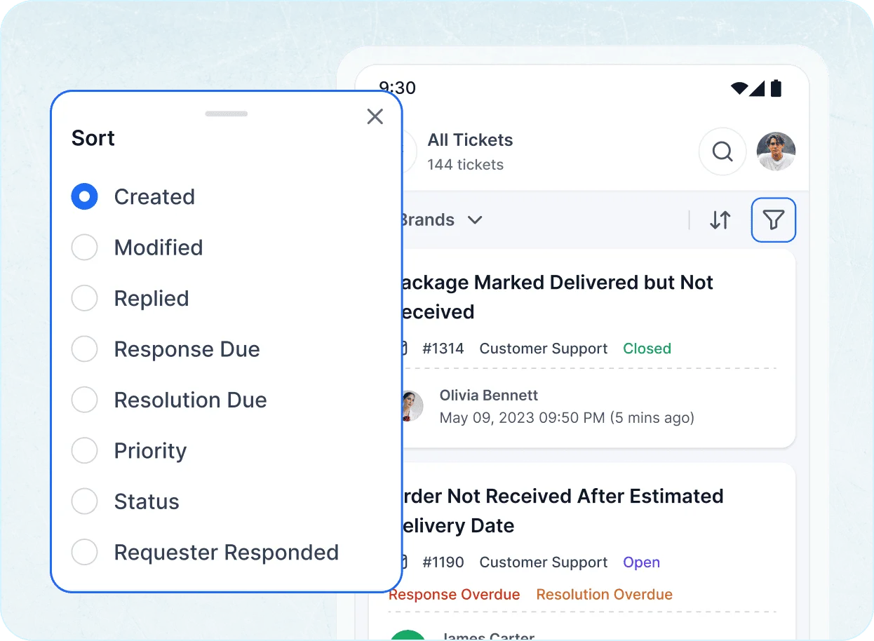 Mobile help desk to locate, filter, and organize tickets with custom layouts and views.