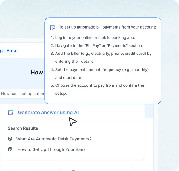Customer service software with AI search helps users set up automatic bill payments easily.