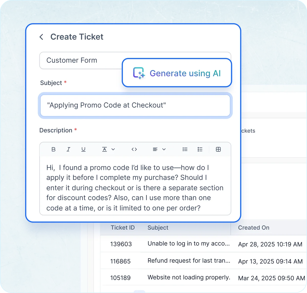 Customer service software uses AI to suggest ticket subjects fast.