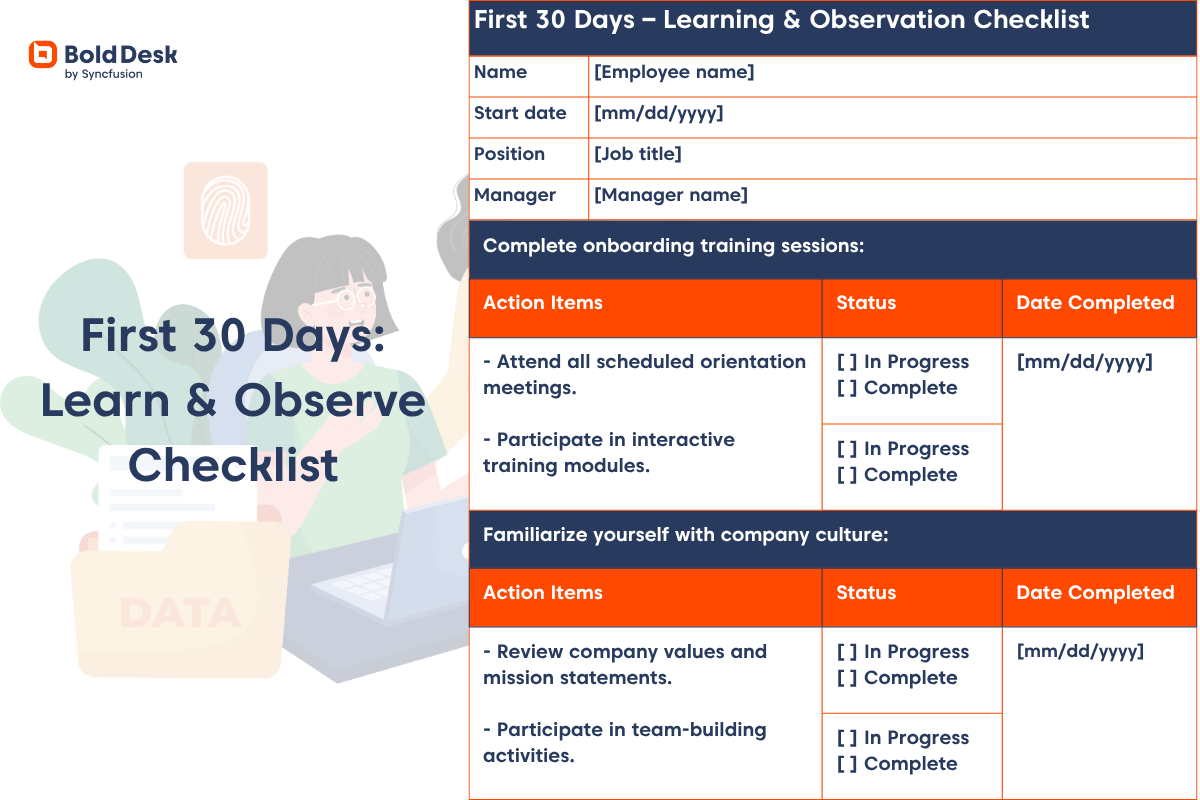 Agent first 30 days onboarding checklist template.