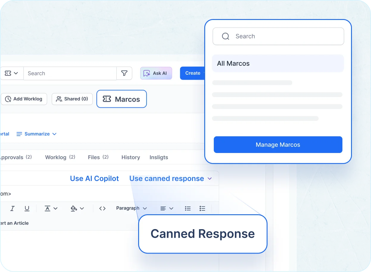 Canned responses in a ticket management system for fast replies and consistent support.