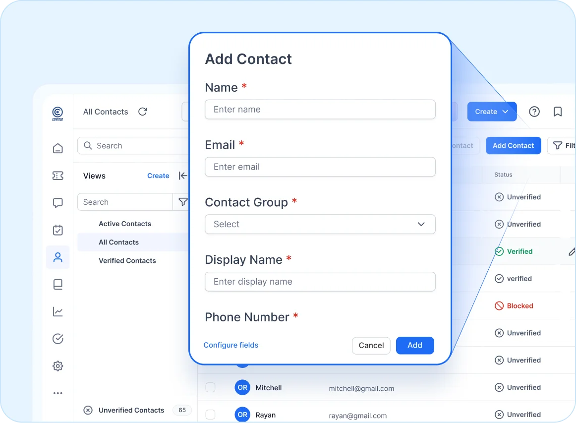 Mini-CRM help desk software for startups to manage contacts, notes, and ticket history.