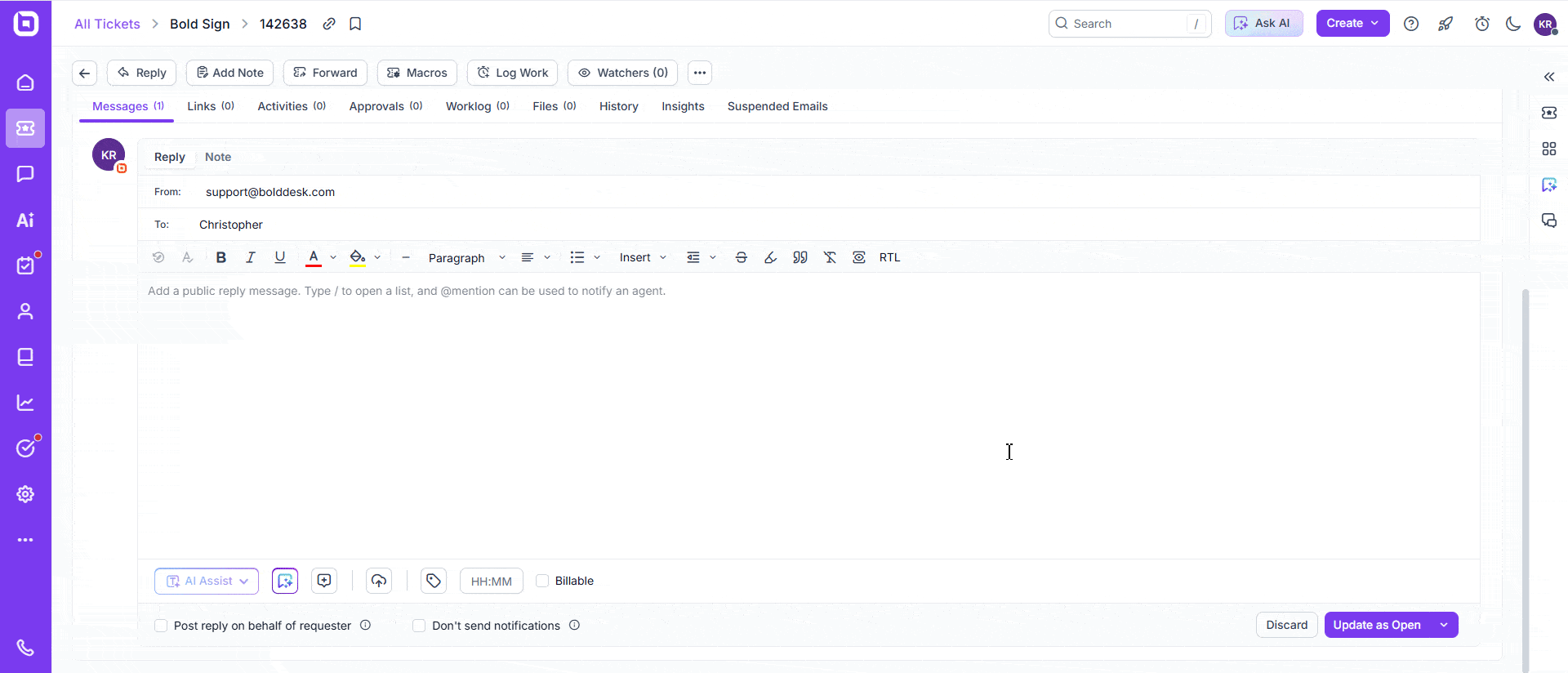 GIF illustrating ticket reply editor design settings