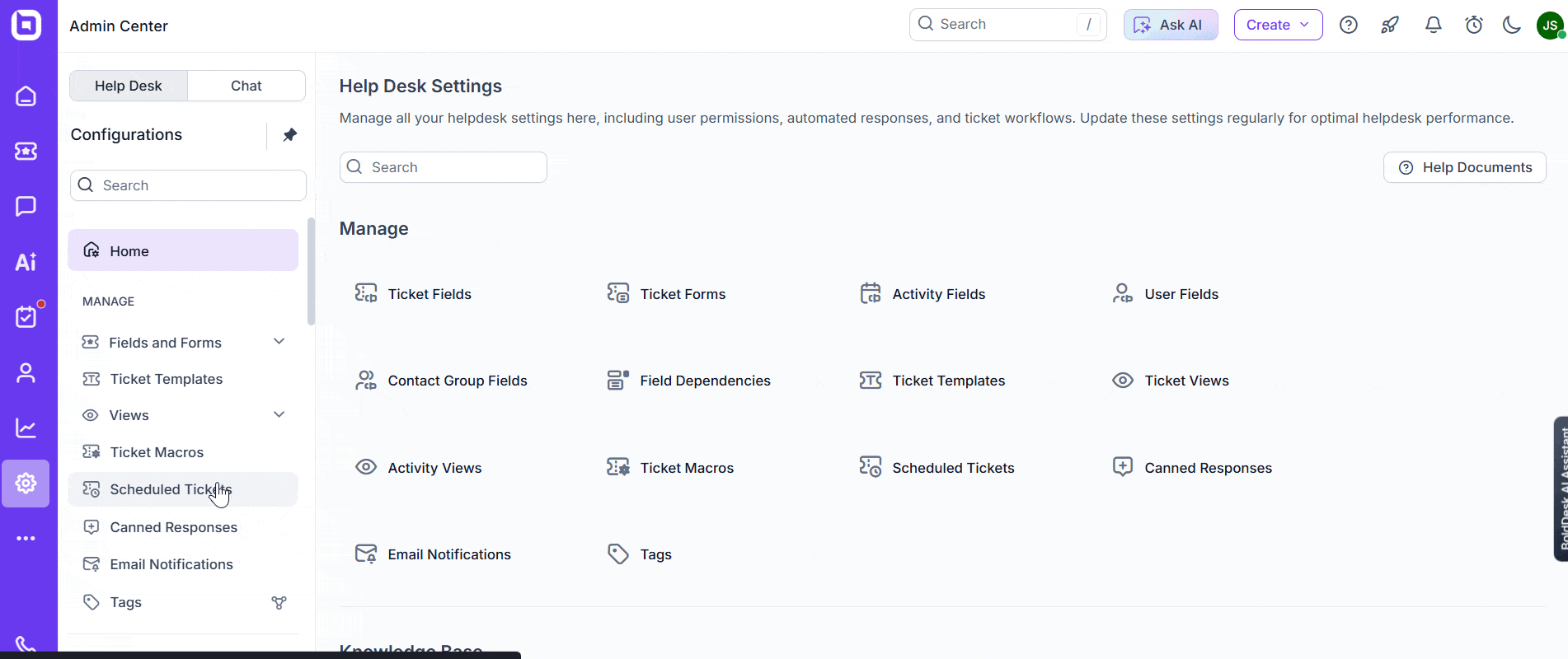 GIF demonstrating settings for automating repetitive ticket creation with the Scheduled Recurring Tickets feature.