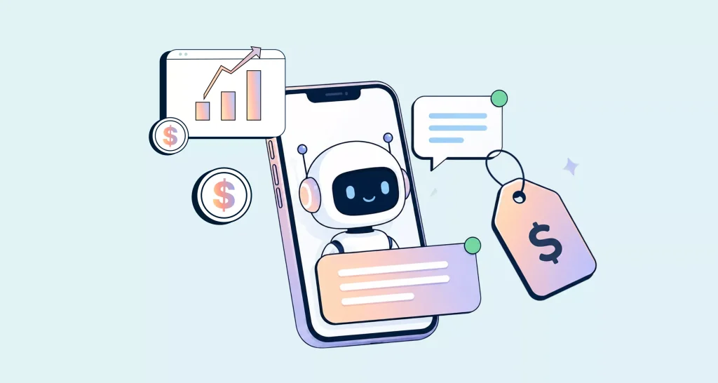 AI chatbot pricing for customer service showing chatbot interactions, support costs, and pricing growth metrics
