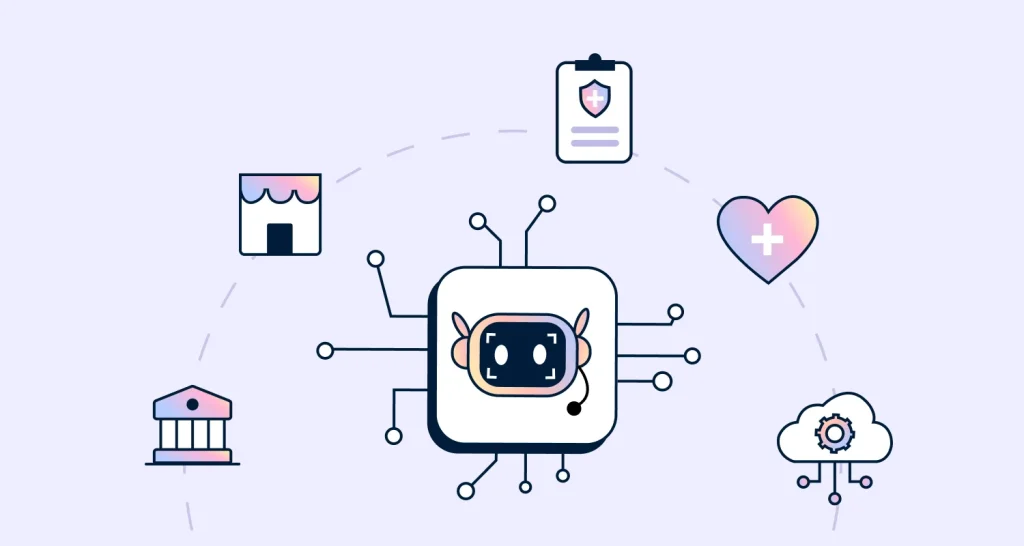 AI customer service by industry illustration showing customer support, automation, and service efficiency across industries