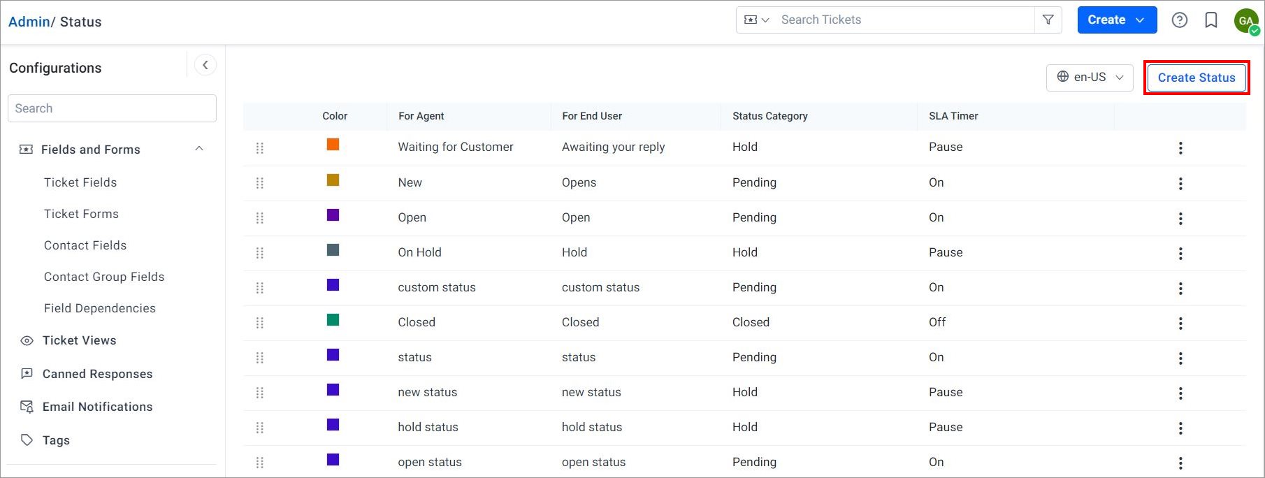 Custom Ticket status