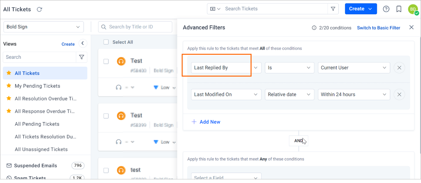 New advanced ticket filter options