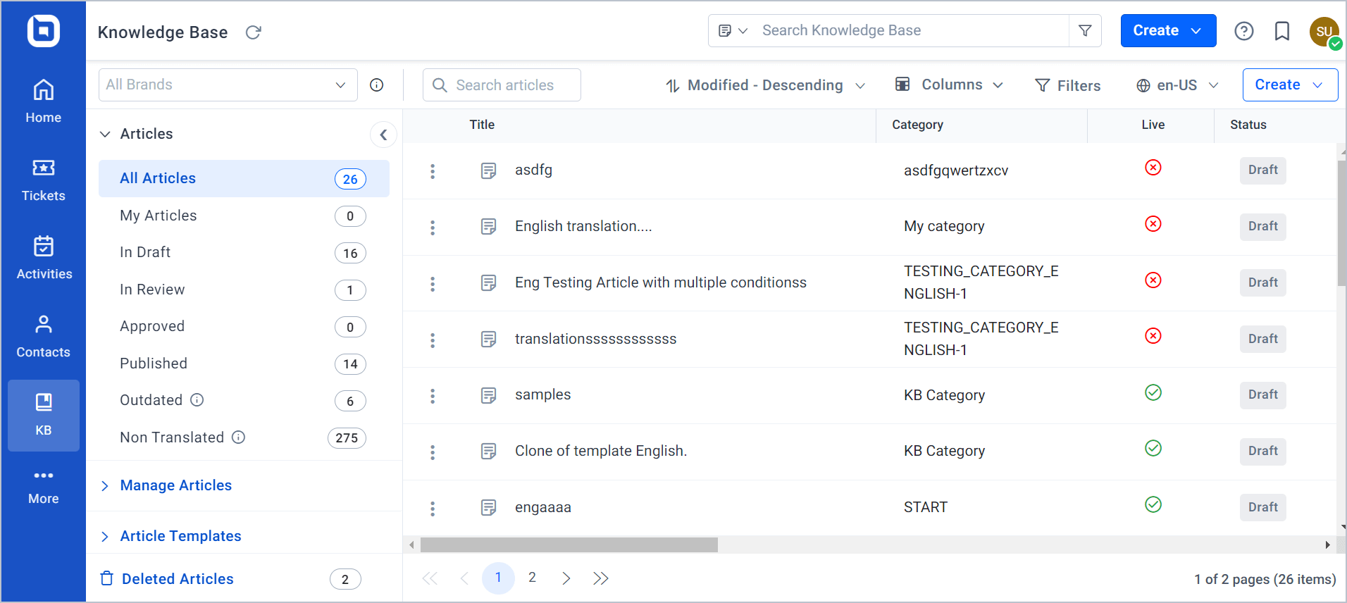 Knowledge base for self-service