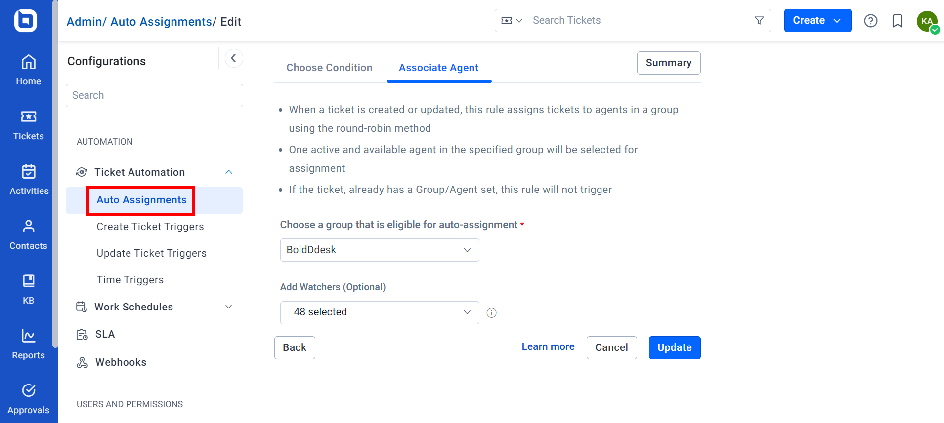 auto assignment feature in automated ticketing system