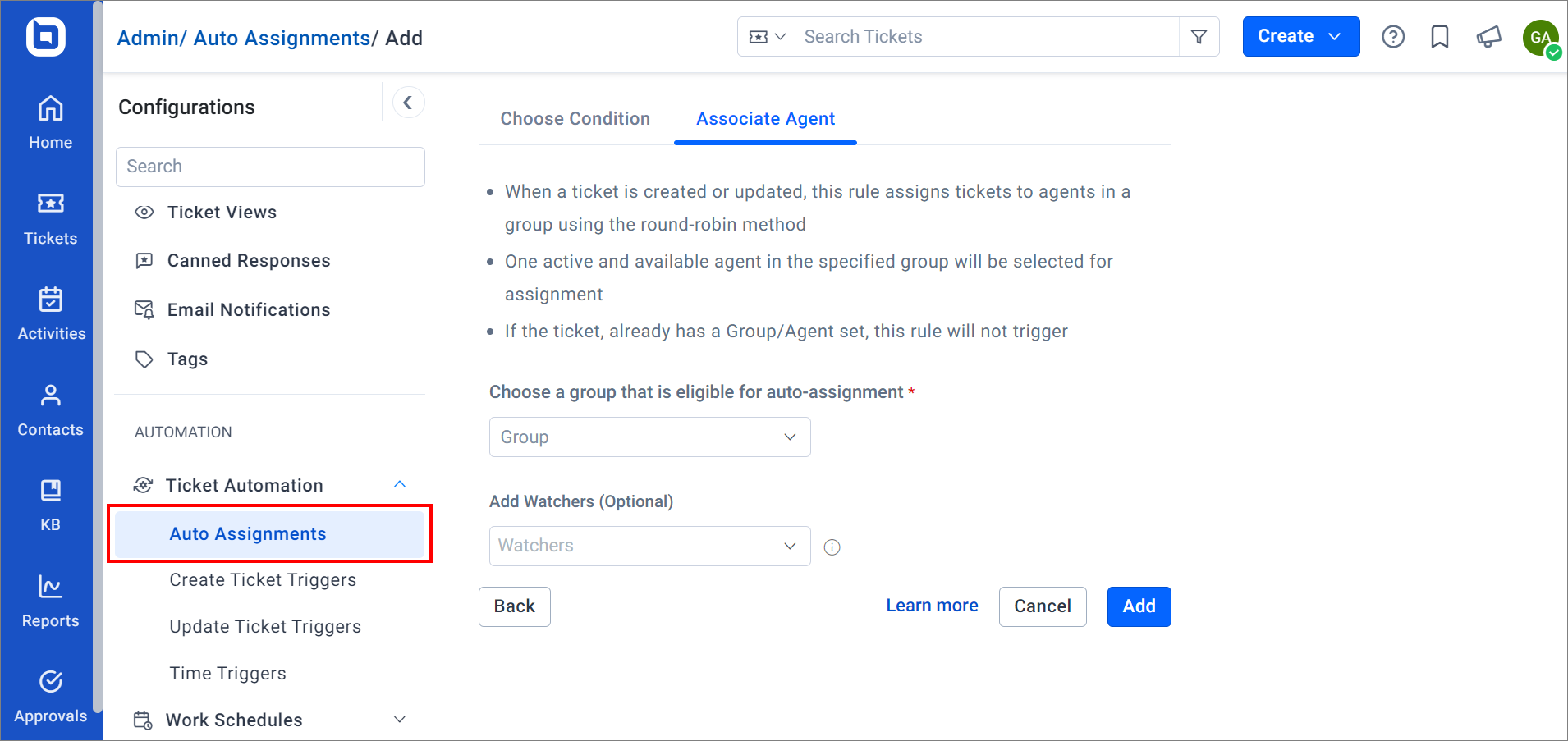 Adding a ticket auto assignment rule in BoldDesk