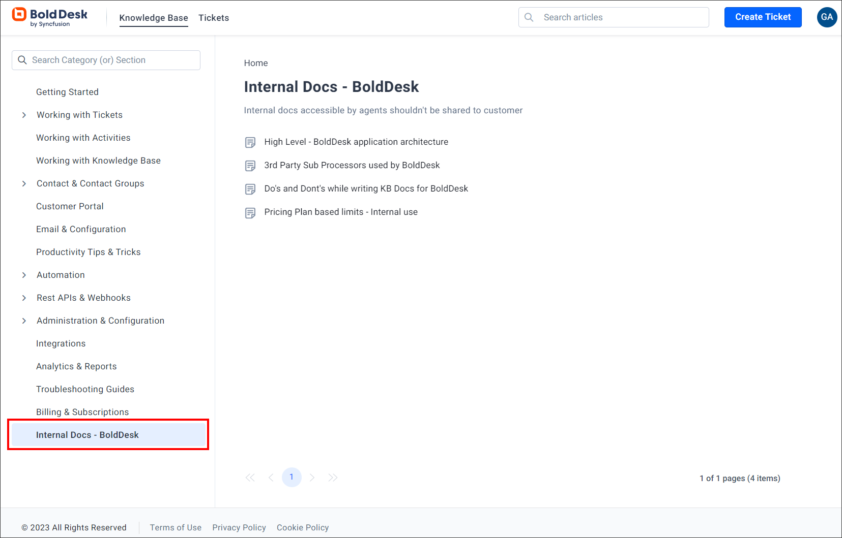 BoldDesk’s internal knowledge base 