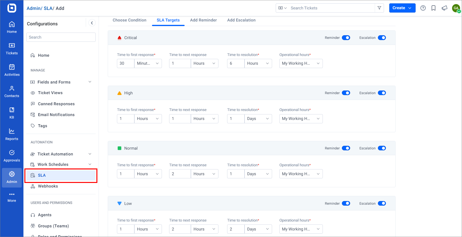 Setting up an SLA in BoldDesk ticketing system