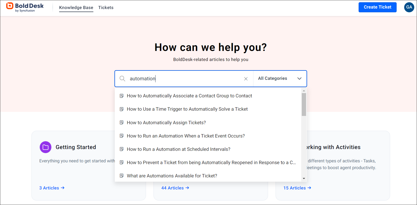 Knowledge base auto suggest function in help desk automation