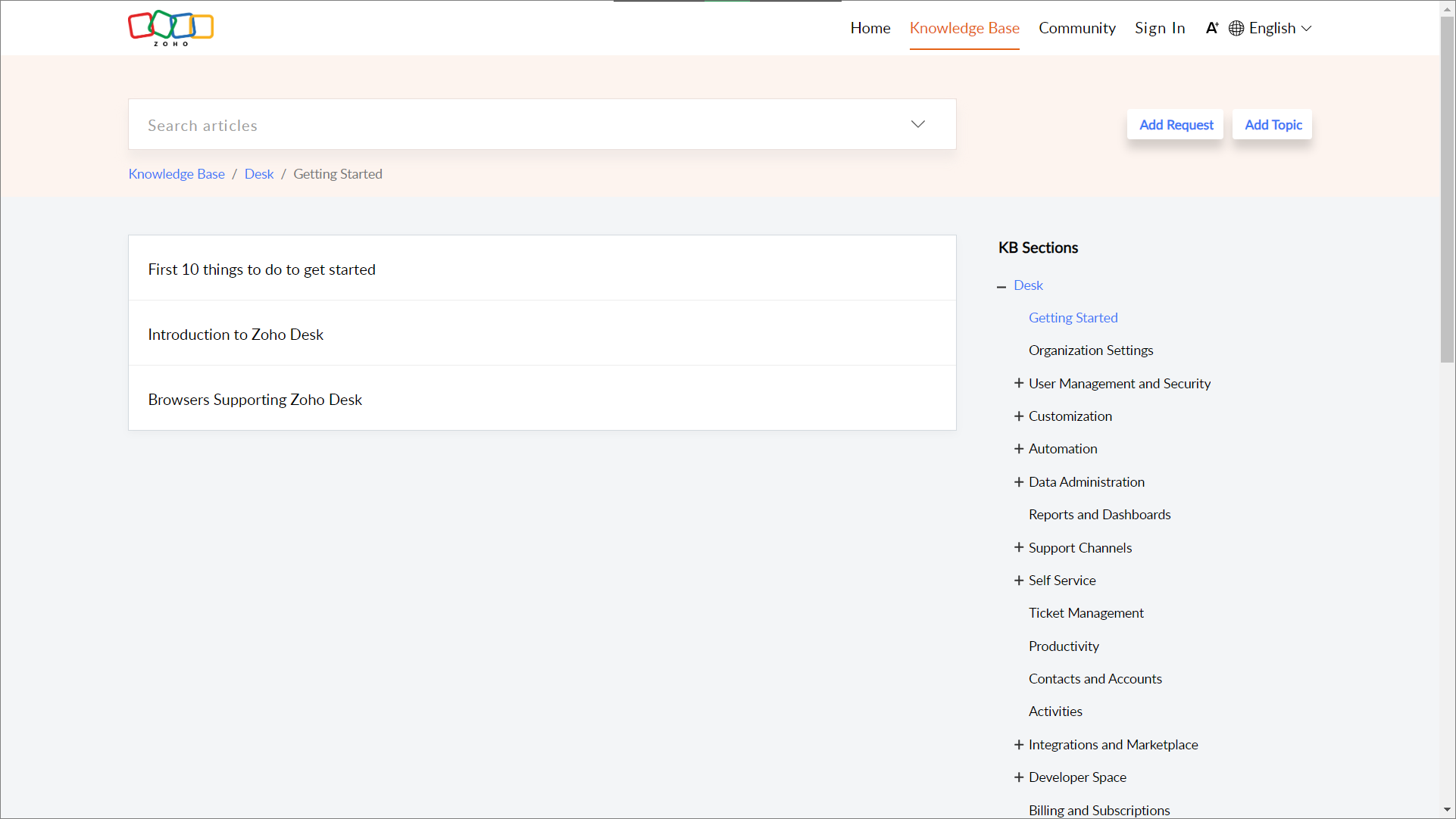 Zoho knowledge base 