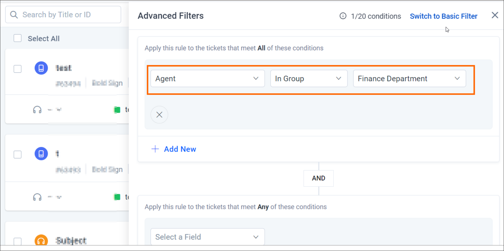 The In Group Advanced Ticket Filter