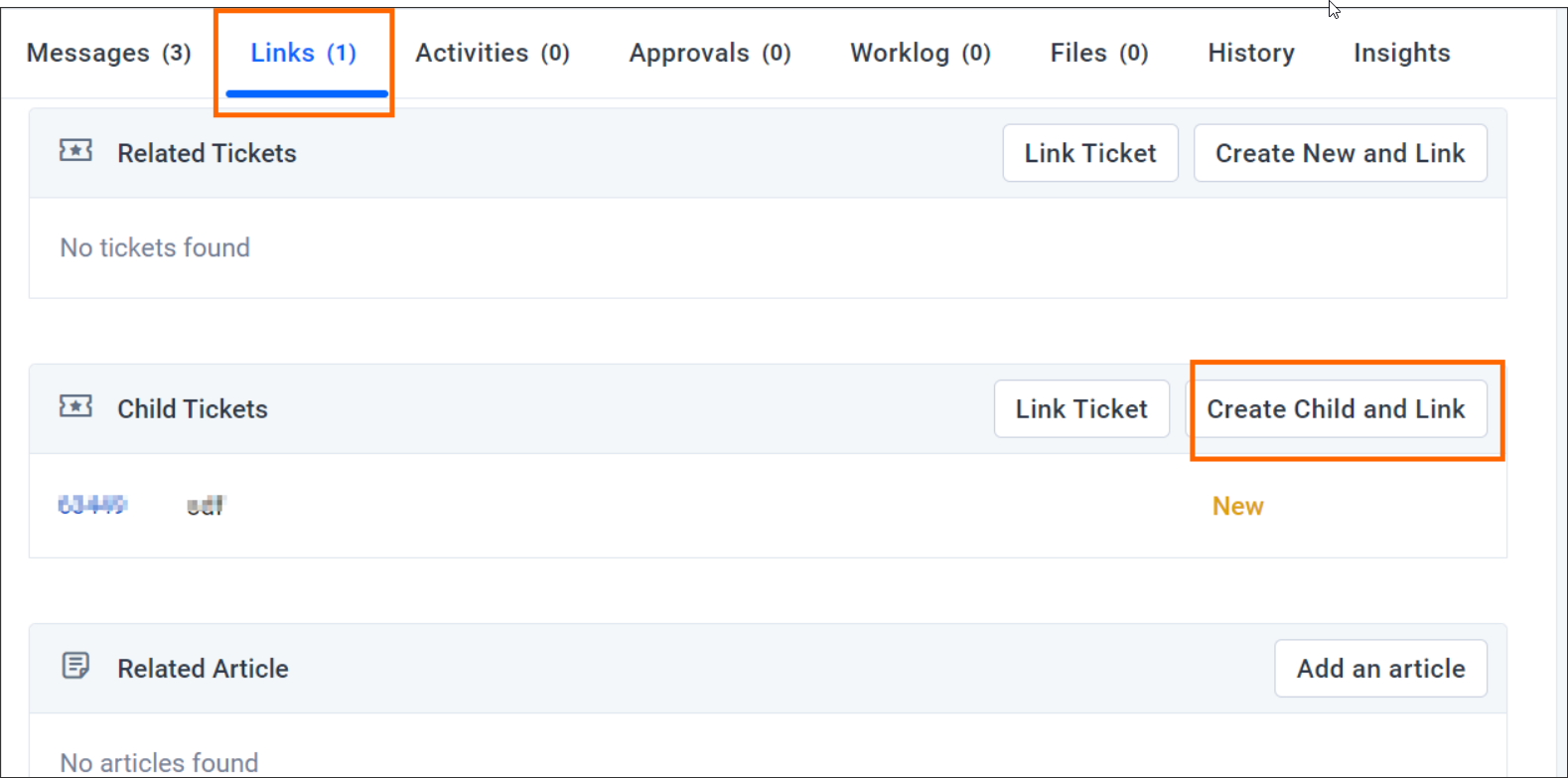 Creating a Child Ticket From a Parent Ticket