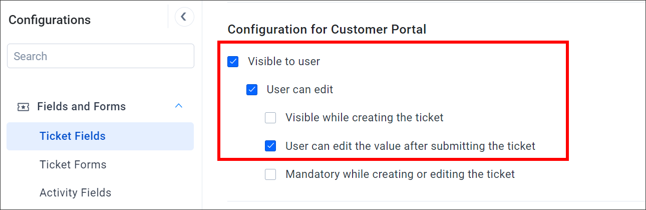 Additional Configuration Settings for Ticket Fields