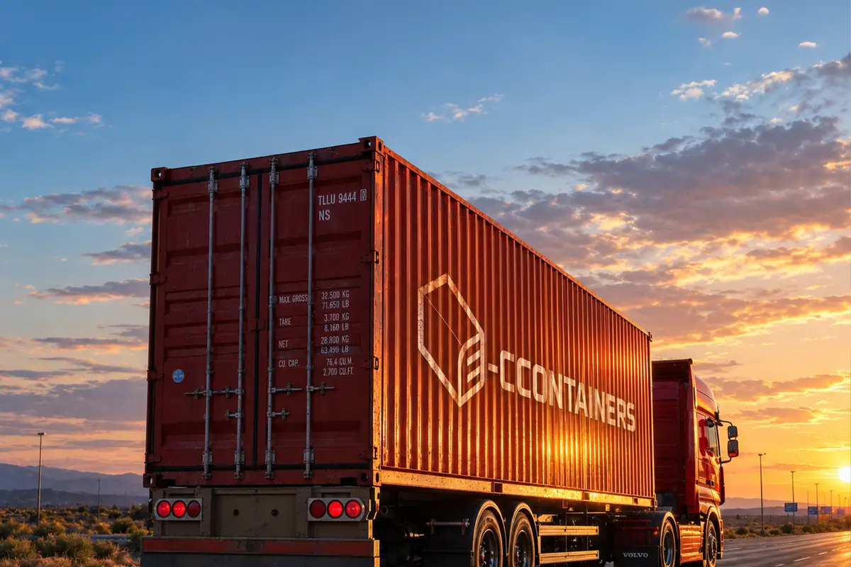 Tractomula de Econtainers transportando un contenedor por carretera