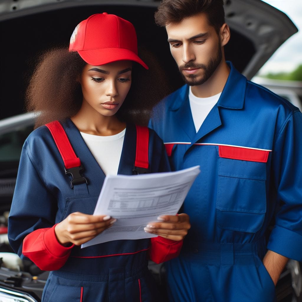 2 garagistes qui regarde un document