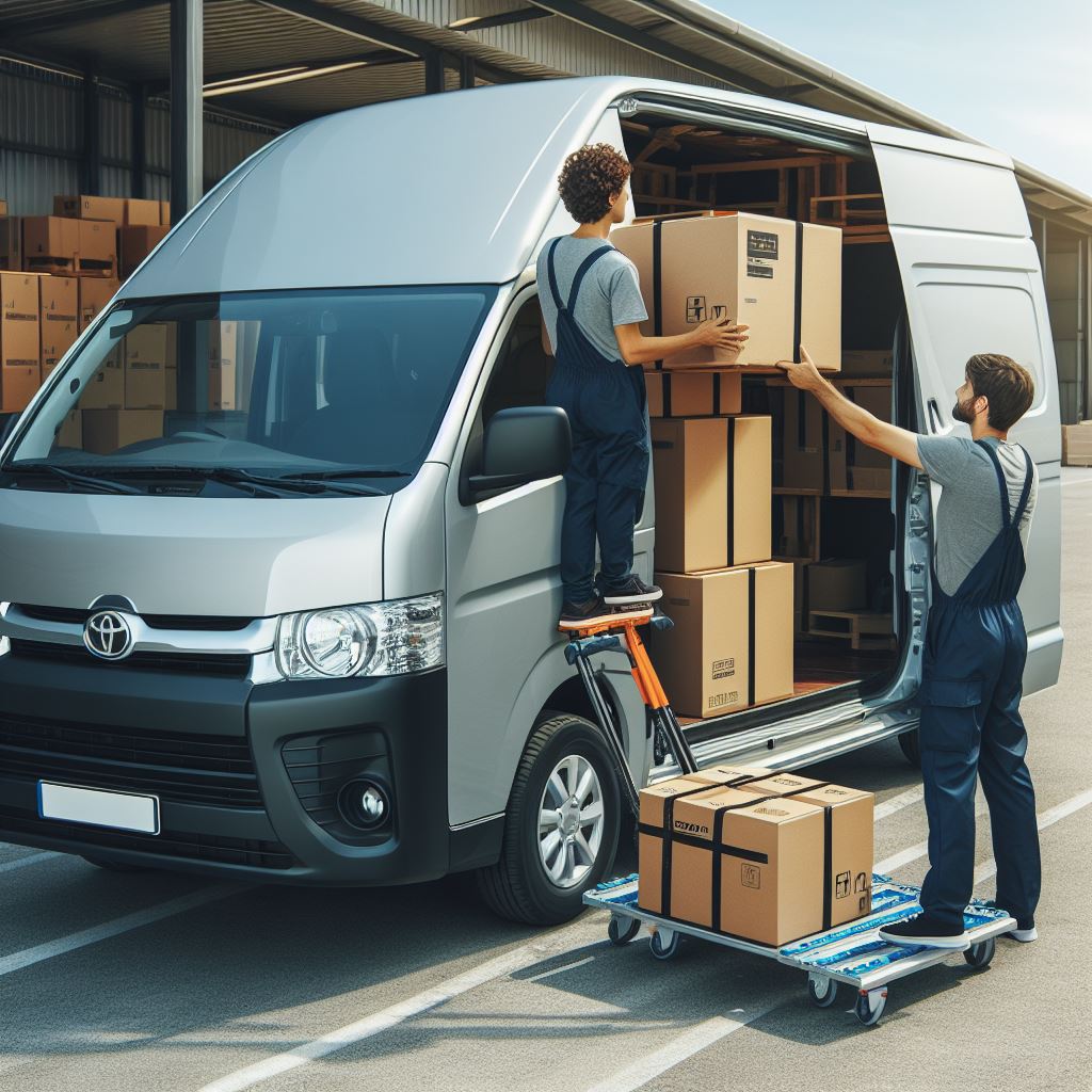 Deux hommes qui remplissent un camion avec des cartons