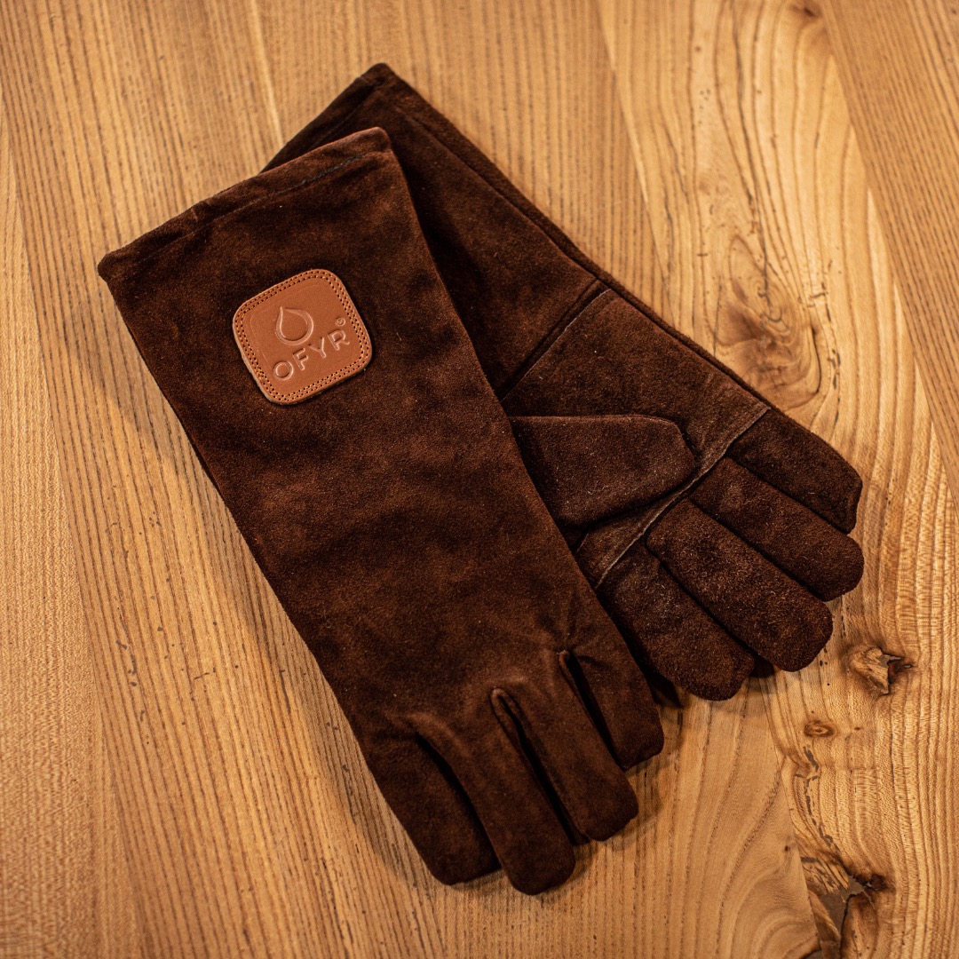 Paire de gants de protection Brasero et barbecue cuir marron - Gueuleton